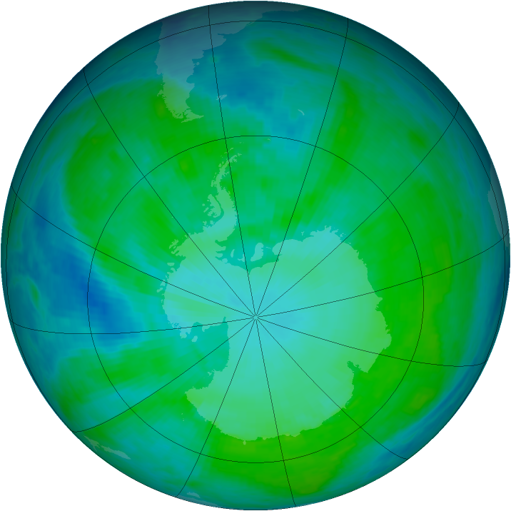 Antarctic ozone map for 10 January 1991
